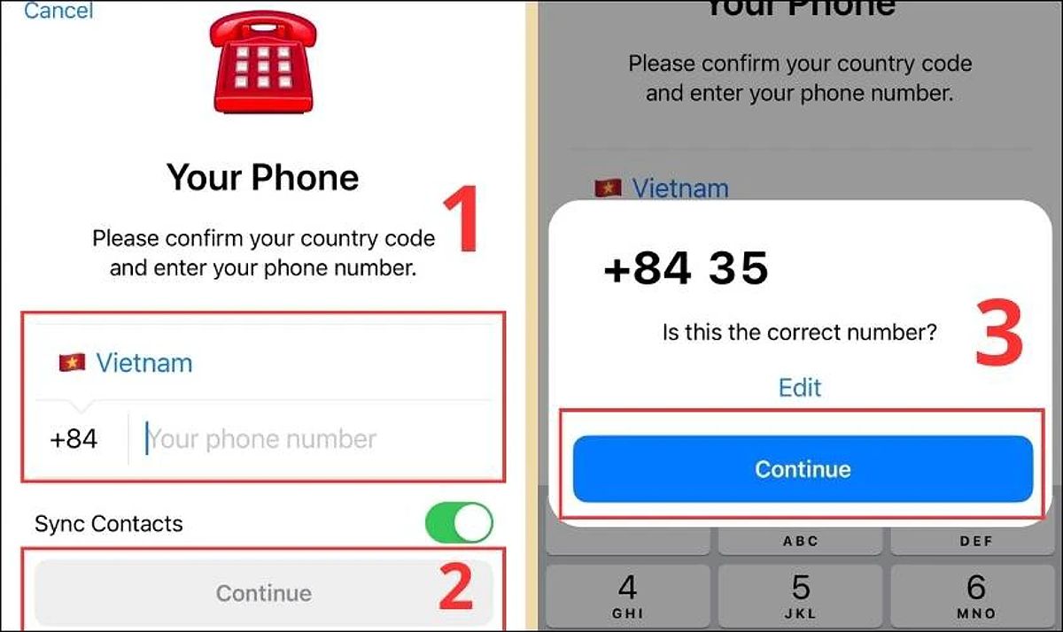 Nhập mã code đăng ký Telegram